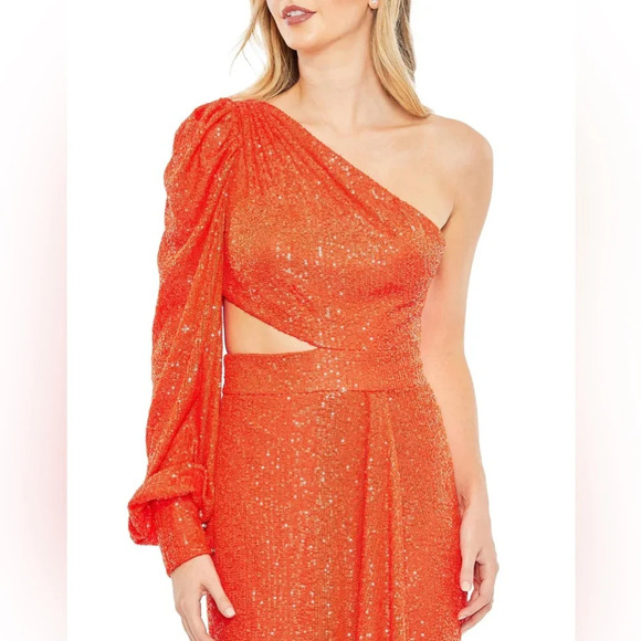 Mac Duggal 26730 Sequined One Shoulder Cut Out Gown Dress Tangerine Orange 10 - Picture 4 of 16
